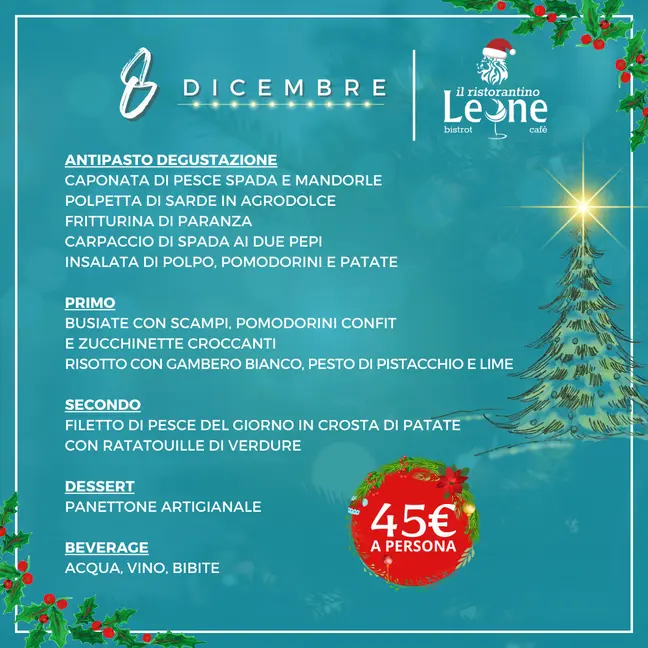 Menù Pranzo 8 Dicembre Immacolata Ristorantino Leone di Palermo